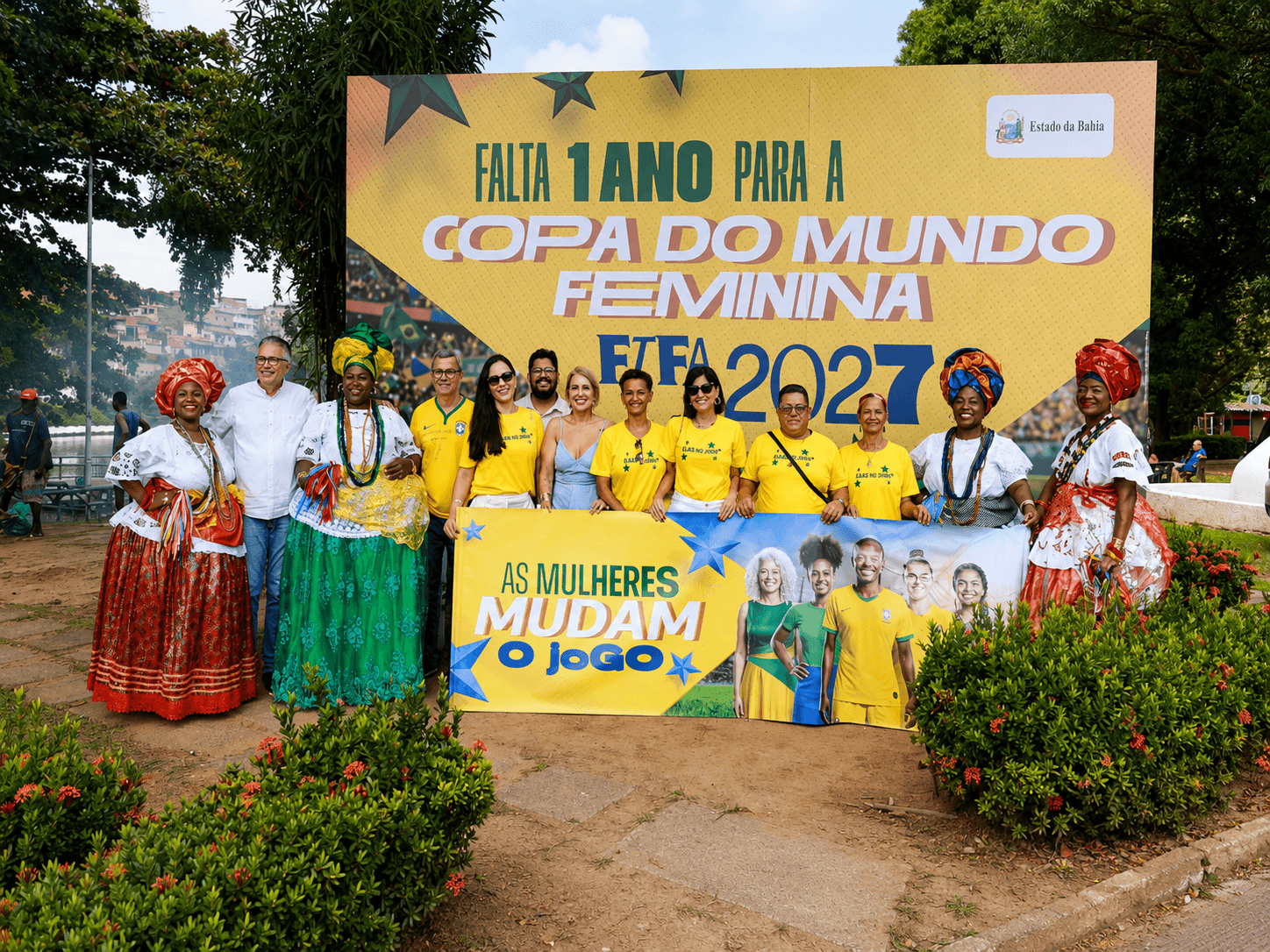 Evento de contagem regressiva de 1 ano para a Copa do Mundo Feminina FIFA 2027, em Salvador, com a campanha As Mulheres Mudam o Jogo