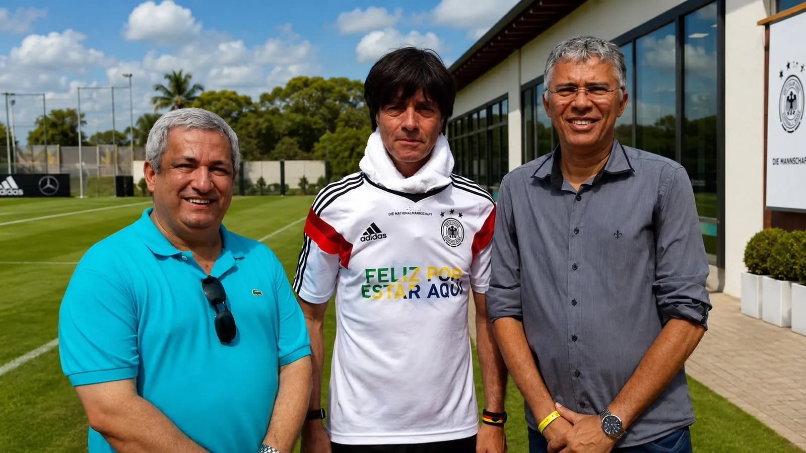 Professor Ney Campello em visita ao centro de treinamento da seleção alemã durante a Copa do Mundo FIFA 2014