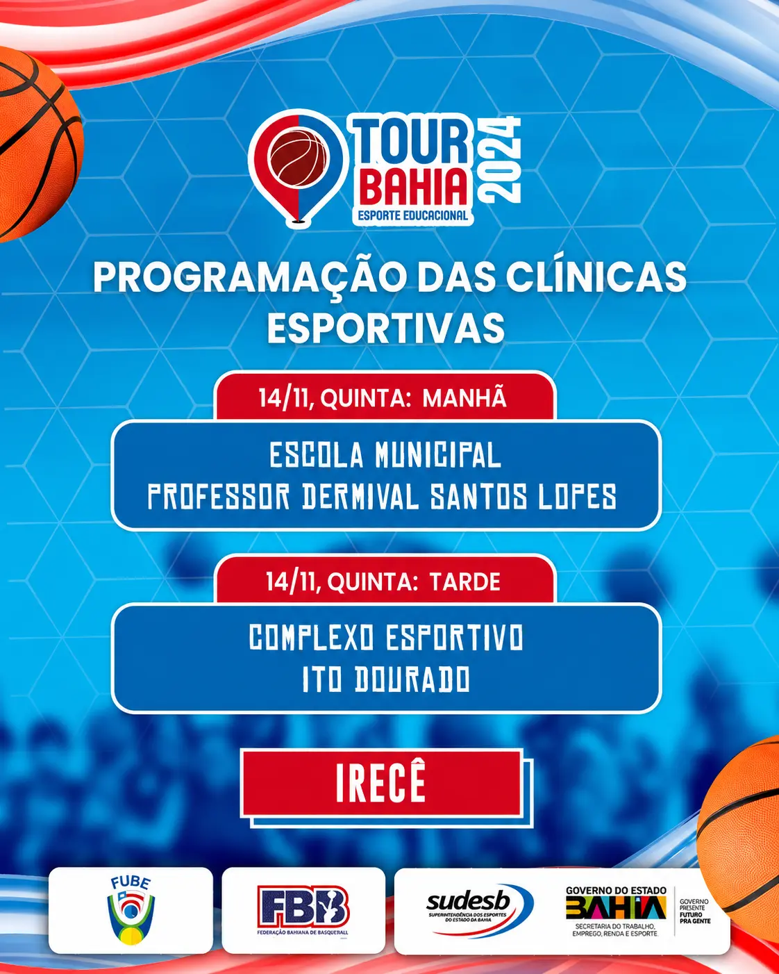 Material de programação das clínicas esportivas do Tour Bahia em Irecê